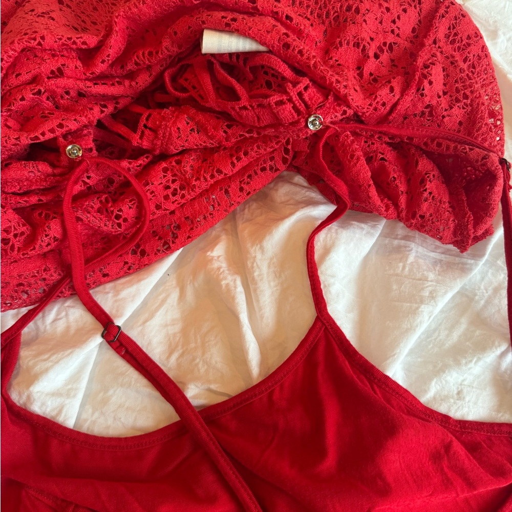 Free People Red Lace Mini Dress - Picture 9 of 14
